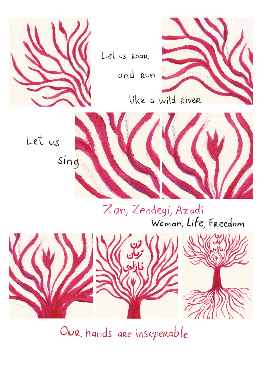 A poem and comic in solidarity with the bravel people of Iran currently fighting for freedom against the brutal Islamic regime. 

The slogan: Woman, Life, Freedom! in Farsi it 