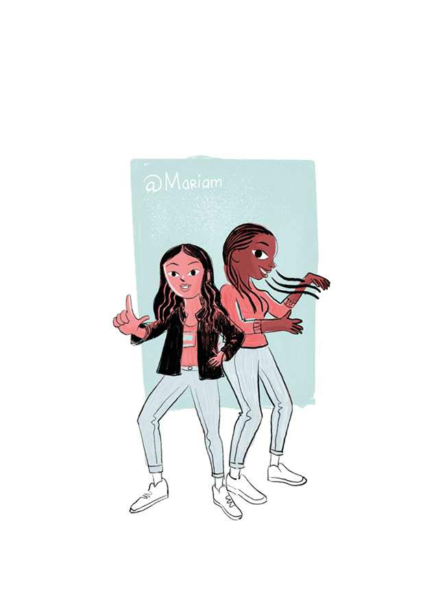 Mariam and Pria love to dance and make videos for tiktok. 